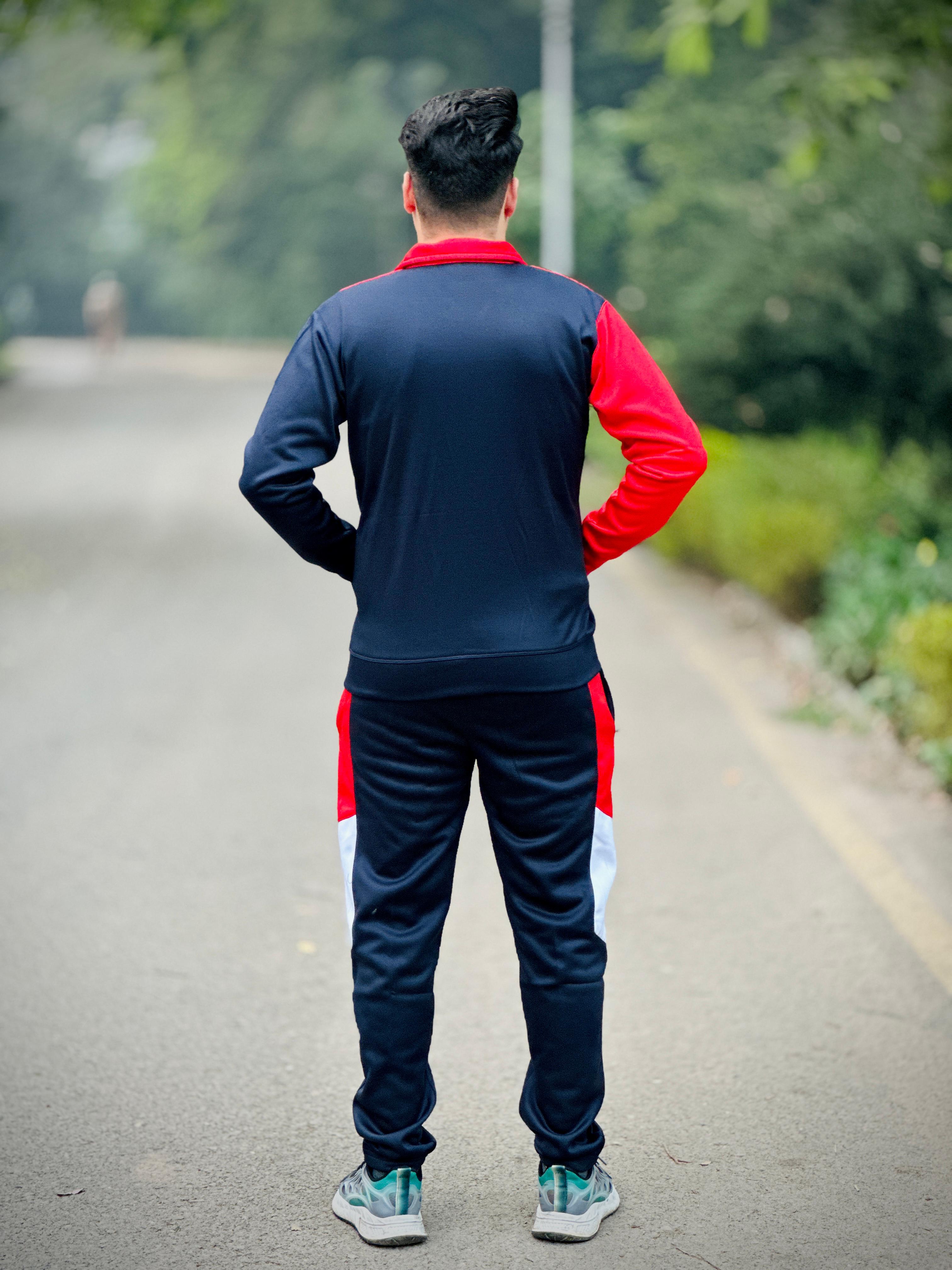 Premium Quality Winter Tracksuite - Navy Blue & Red Combo