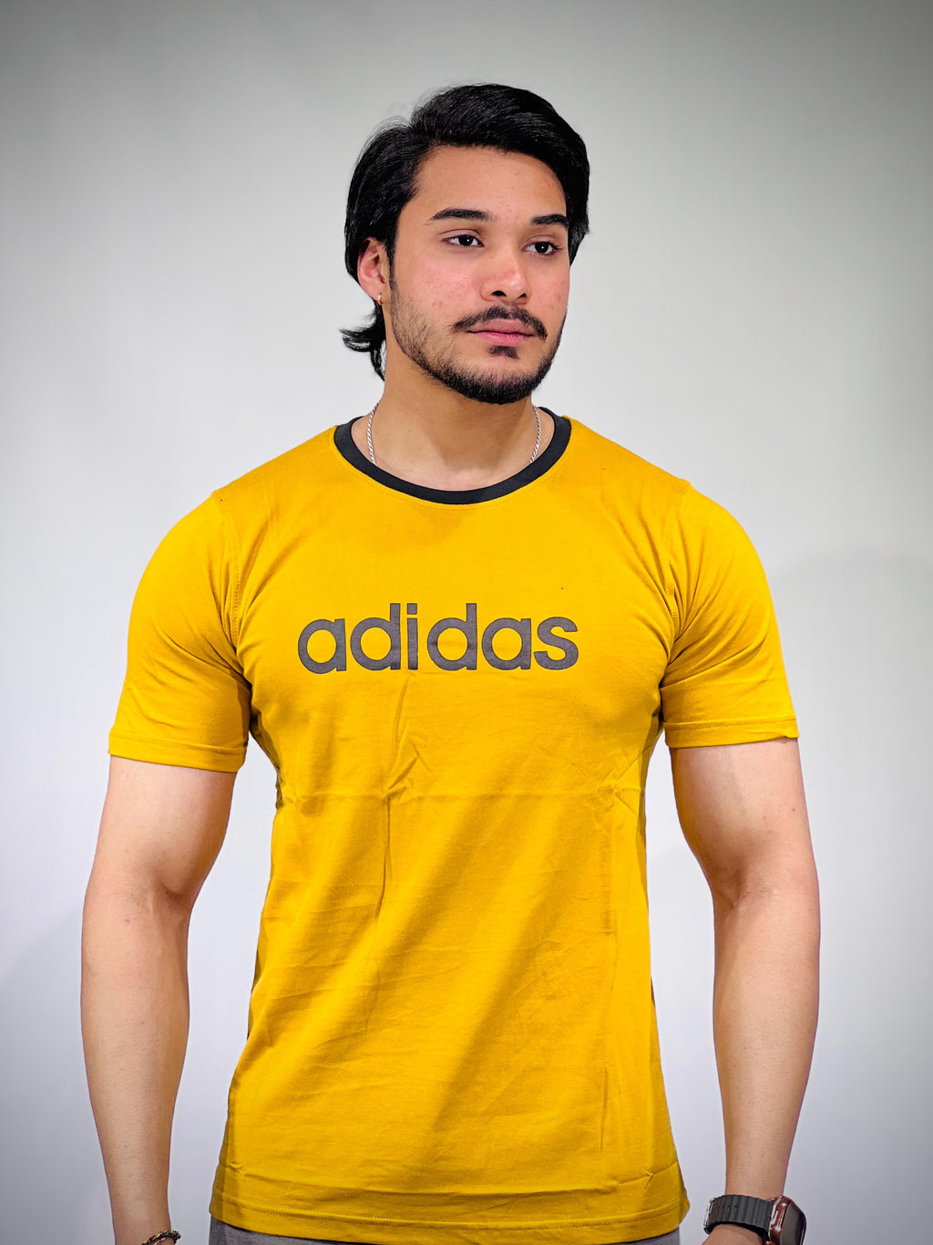 Adidas Yellow Cotton Crew Neck T-Shirt.