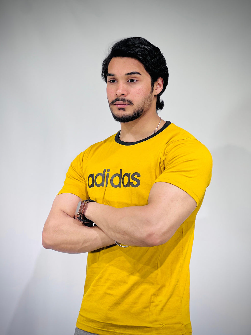 Adidas Yellow Cotton Crew Neck T-Shirt.