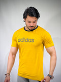Adidas Yellow Cotton Crew Neck T-Shirt.