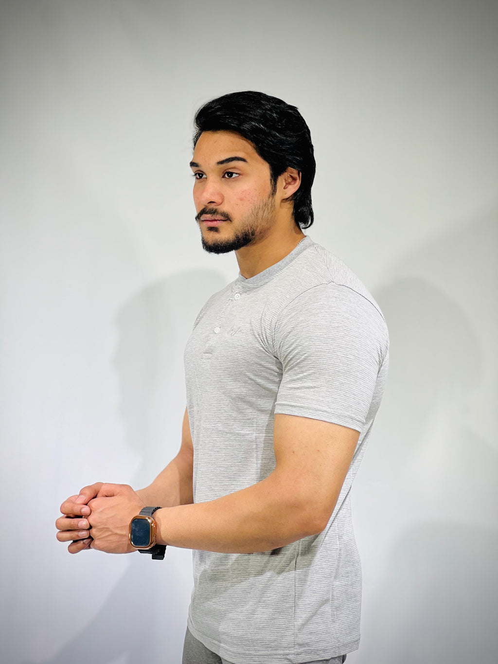Grey Striped Cotton T-Shirt