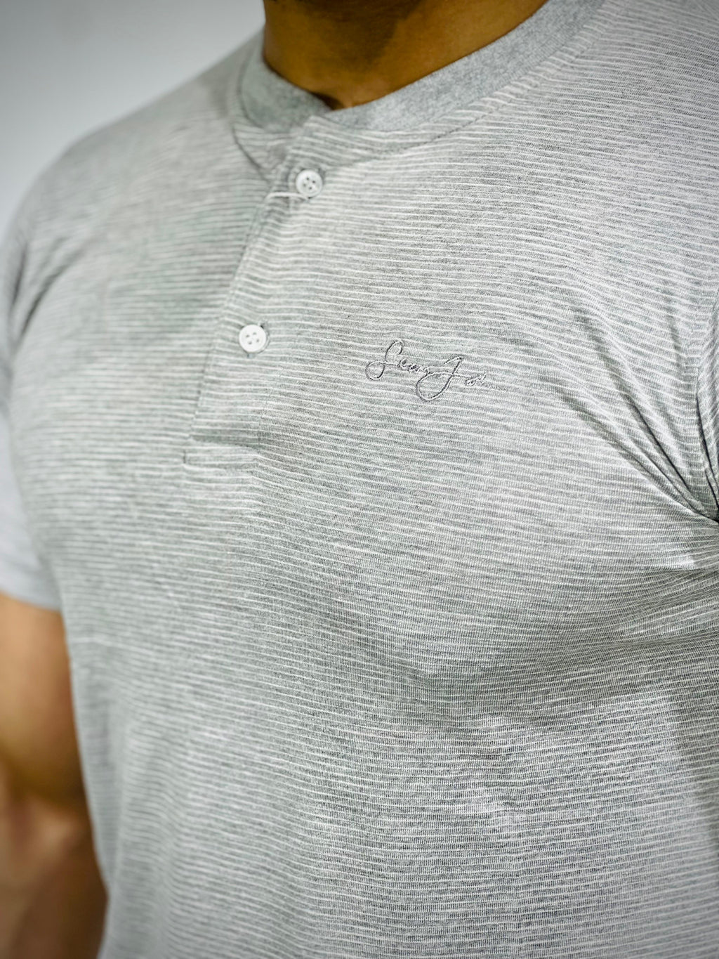 Grey Striped Cotton T-Shirt