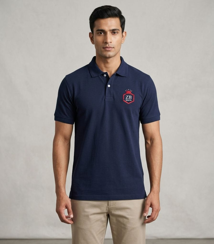 Bold & Stylish Navy-Blue Cotton Polo Shirt 💜