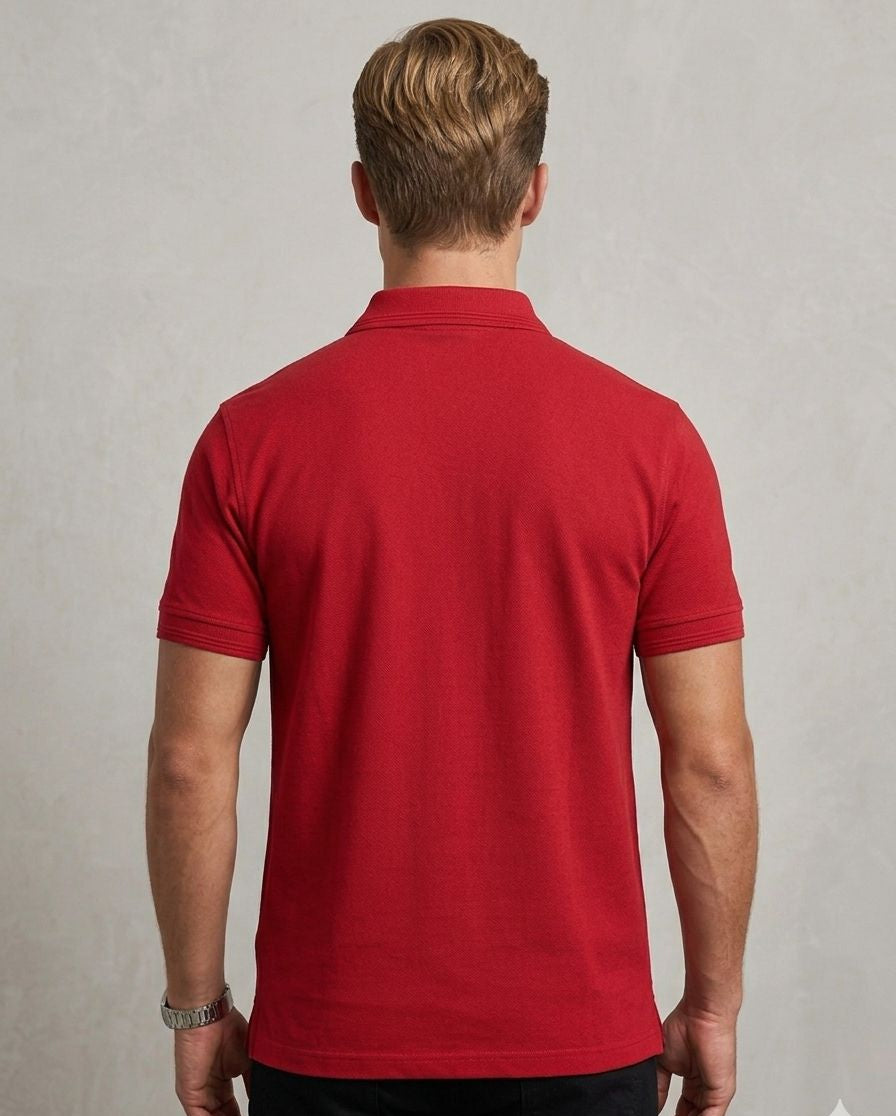 Vibrant Red Cotton Polo Shirt