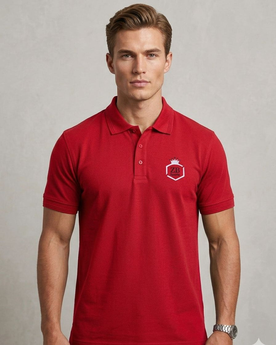 Vibrant Red Cotton Polo Shirt