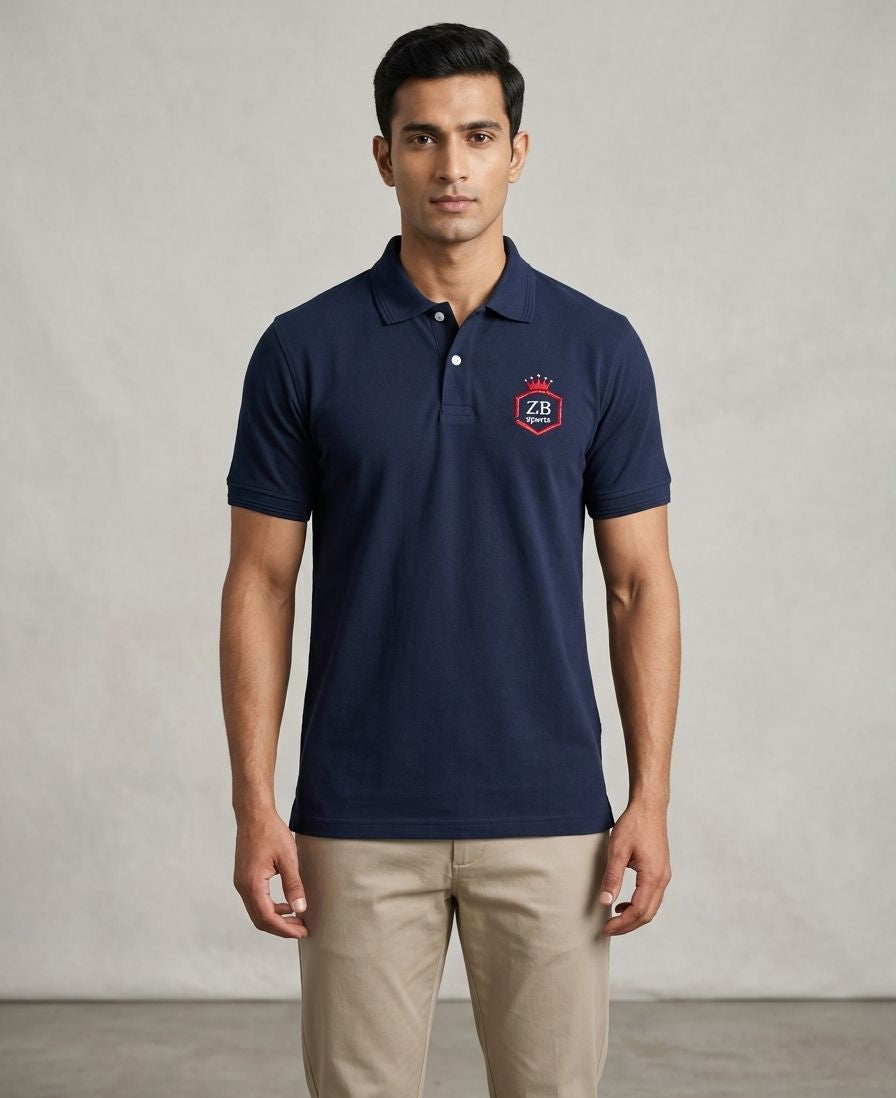 Bold & Stylish Navy-Blue Cotton Polo Shirt 💜