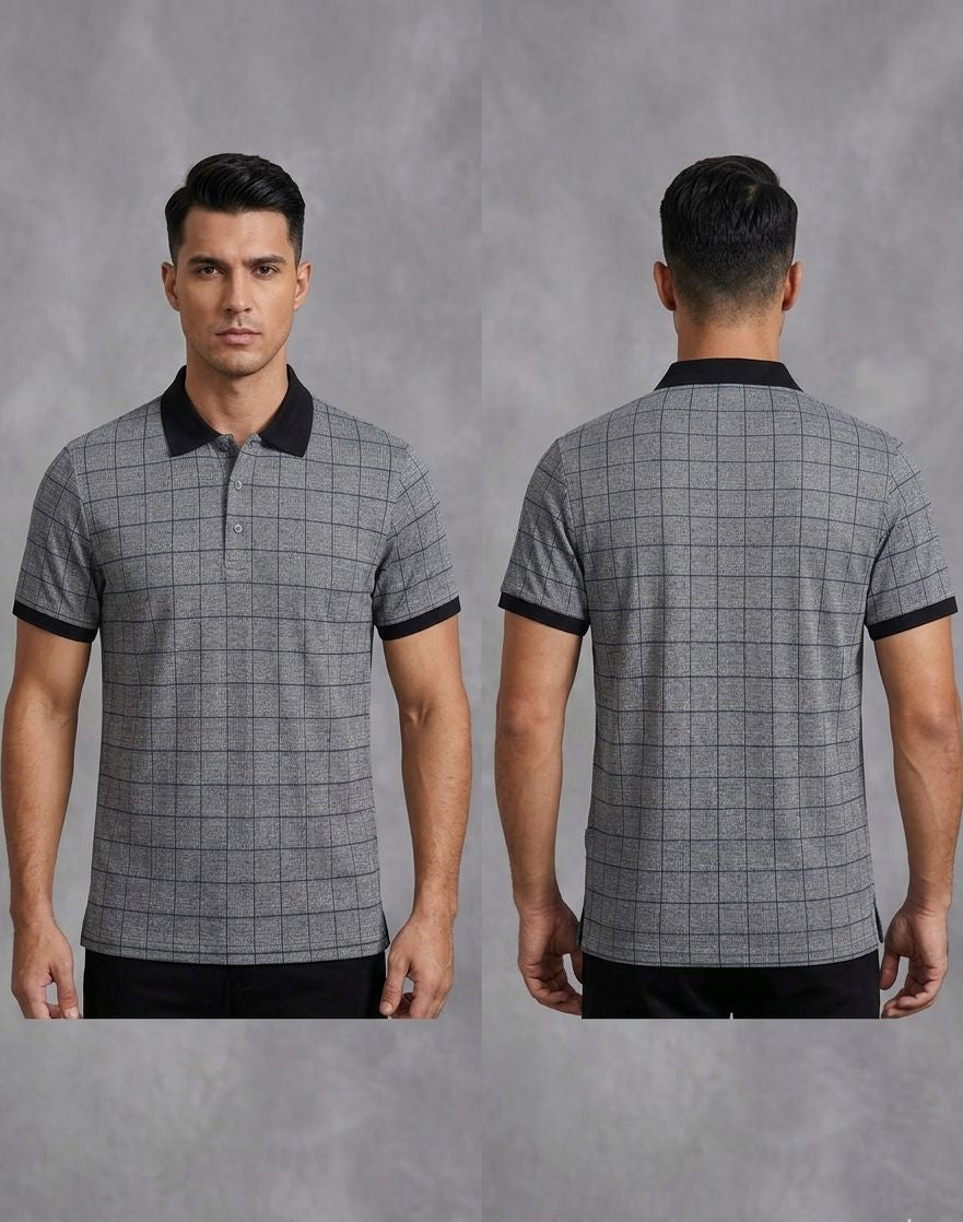 Classic Grid Cotton Polo – Smart Comfort Redefined